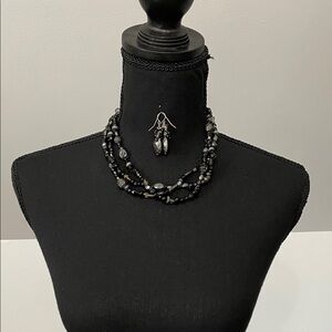 Elegant Black Beaded Necklace and Earring Set